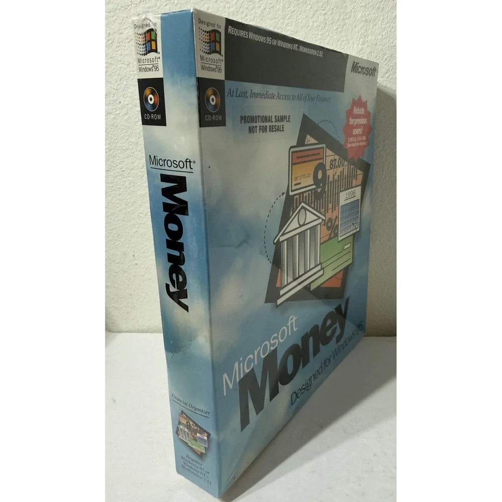 Microsoft Money Windows 95 Vintage Big Box Software Promotional Sample Sealed
